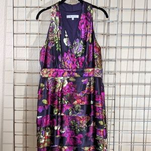 Evan-Picone Mock Halter V-neck Dark Floral Cocktail or Party Dress.  Size:12